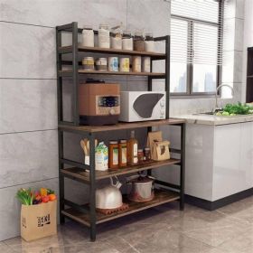 Modern Gray Metal Wood Kitchen Baker's Rack Shelf Microwave Stand